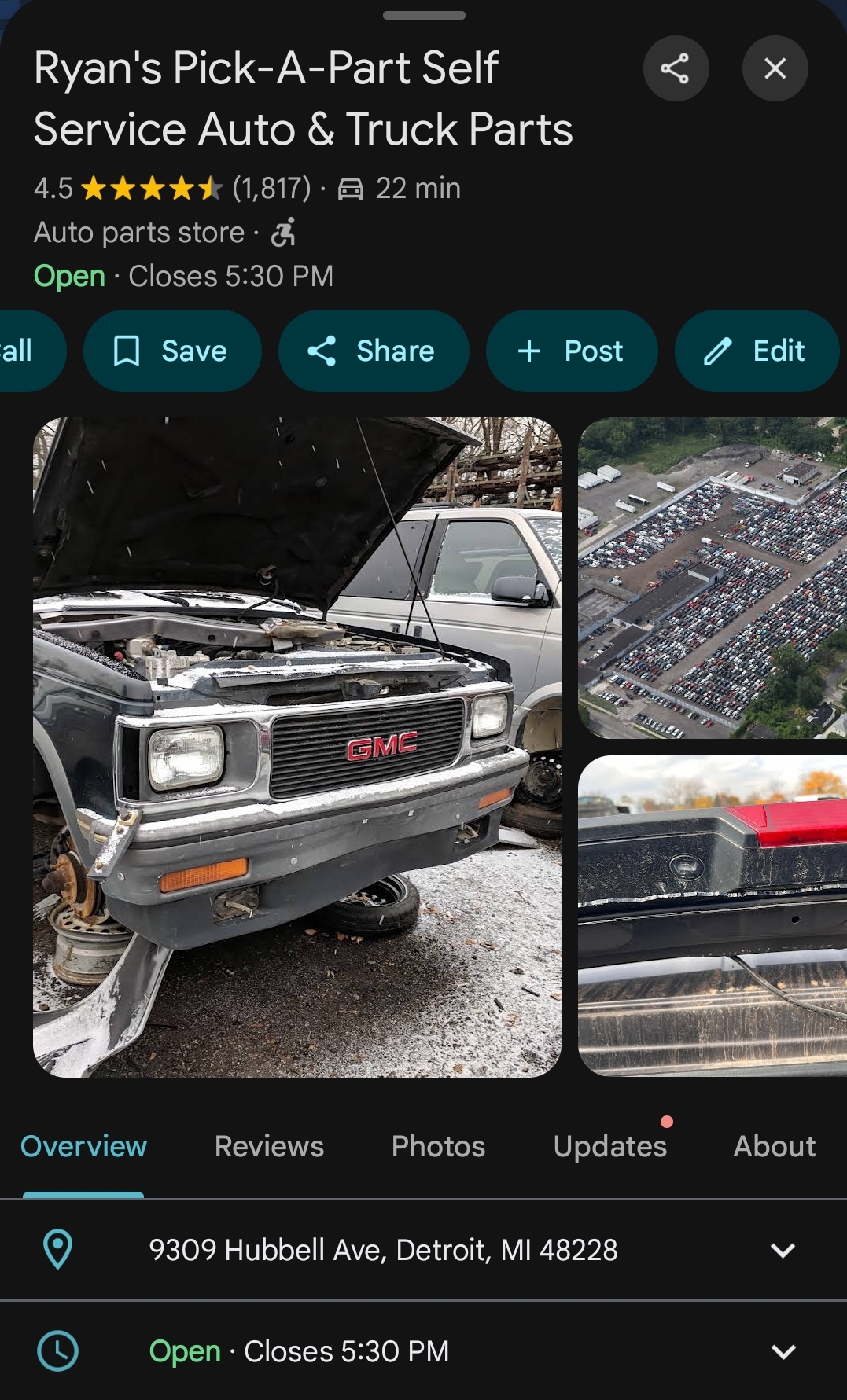 Ryan's Pick-A-Part Google Listing